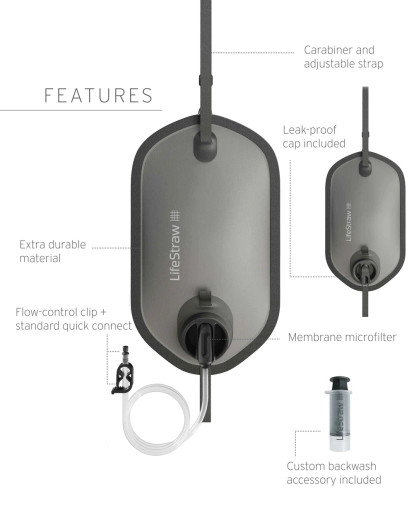 LifeStraw Peak Series Large Capacity Gravity Water Filter System 8L- Dark Mountain Gray