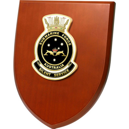 Submariners Plaque An Exceptional Submarine Force Group Plaque order now. This beautiful plaque features a 100mm full colour enamel crest set on a 200x160mm timber finish shield. Presented in a stylish silver gift box w