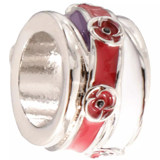 Tri-colour Ribbon and Poppy Silver-plated Spacer Charm