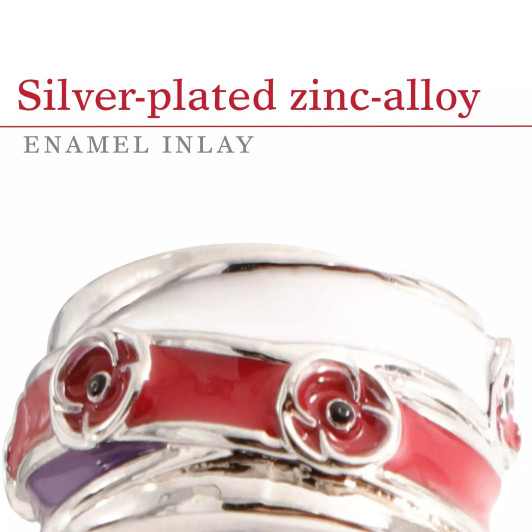 Tri-colour Ribbon and Poppy Silver-plated Spacer Charm