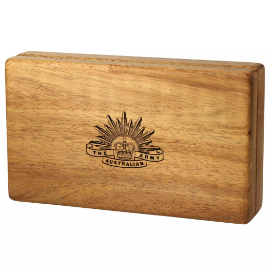 Tasmanian Blackwood Medal Display Box With Army Rising Sun