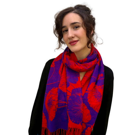 Red and Purple Poppy Reversible Scarf