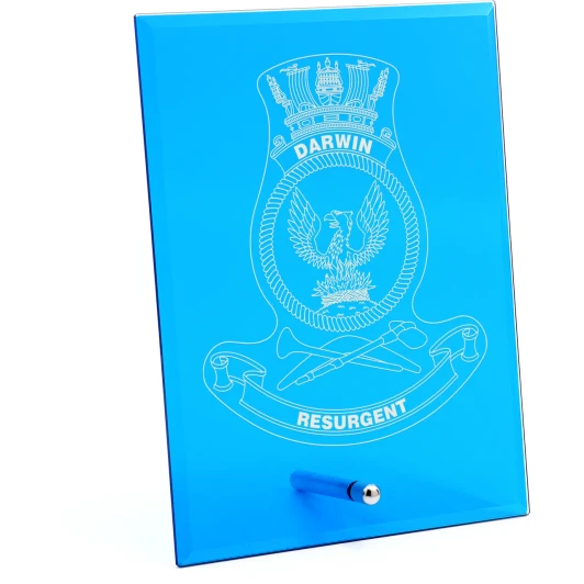 HMAS Darwin Nebula Blue Glass Award in Gift Box