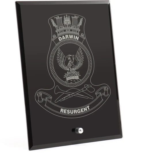 HMAS Darwin Nebula Black Glass Award in Gift Box