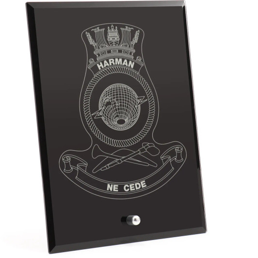 HMAS Harman Nebula Black Glass Award in Gift Box