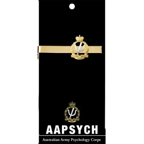 AAPSYCH Tie Bar On Card Australian Army Psychology Corps (AA PSYCH) 20mm full colour enamel tie bar. Order now from the military specialists. Displayed on a presentation card. This beautiful gold plated tie bar looks great o