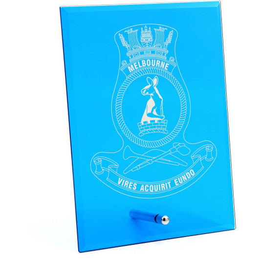 HMAS Melbourne Nebula Blue Glass Award in Gift Box