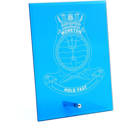 HMAS Moreton Nebula Blue Glass Award in Gift Box