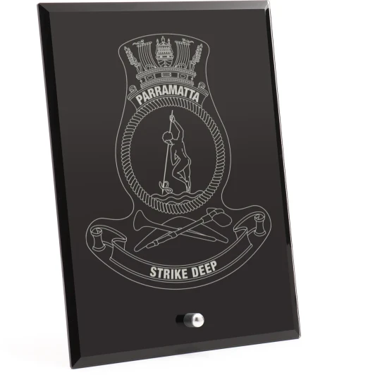 HMAS Parramatta (IV) Nebula Black Glass Award in Gift Box