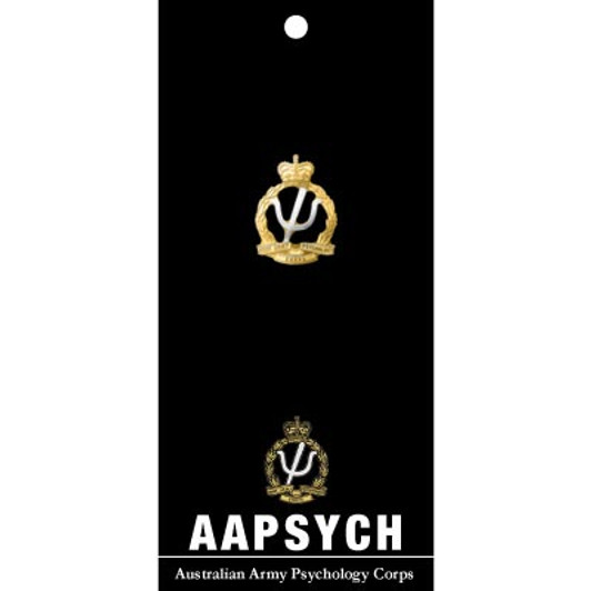 AAPSYCH Lapel Pin On Card Order the Australian Army Psychology Corps (AA PSYCH) 20mm full-colour enamel lapel pin now from the military specialists. Displayed on a presentation card, this beautiful gold-plated lapel pin looks AAPSYCH Lapel Pin On Card Order the Australian Army Psychology Corps (AA PSYCH) 20mm full-colour enamel lapel pin now from the military specialists. Displayed on a presentation card, this beautiful gold-plated lapel pin looks