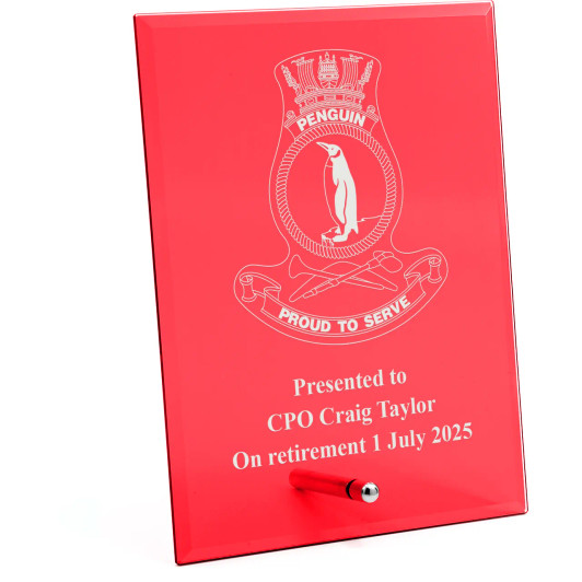 HMAS Penguin Nebula Red Glass Award in Gift Box