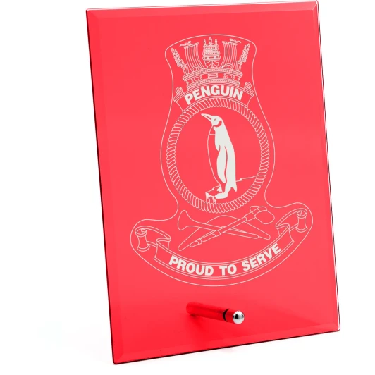 HMAS Penguin Nebula Red Glass Award in Gift Box