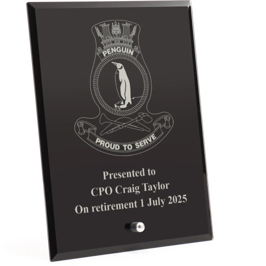 HMAS Penguin Nebula Black Glass Award in Gift Box