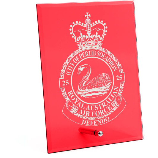 No 25 (City of Perth) Squadron (25SQN) Nebula Red Glass Award in Gift Box