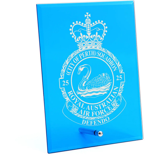 No 25 (City of Perth) Squadron (25SQN) Nebula Blue Glass Award in Gift Box