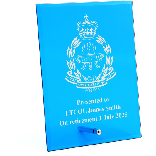 Australian Army Catering Corps (AACC) Nebula Blue Glass Award in Gift Box