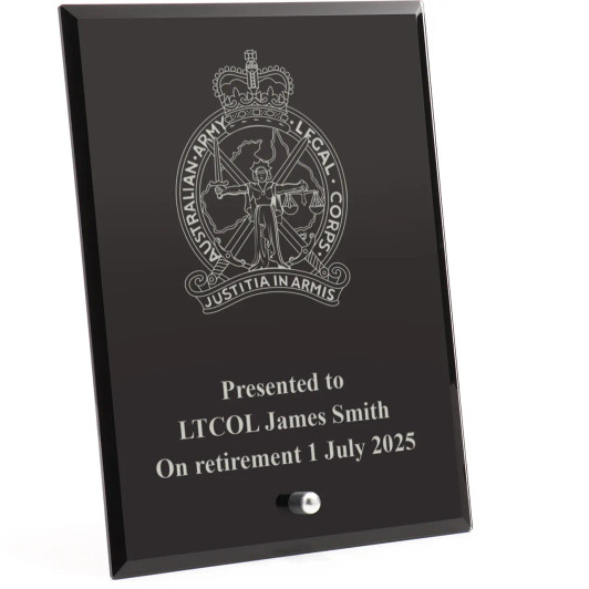 Australian Army Legal Corps (AALC) Nebula Black Glass Award in Gift Box