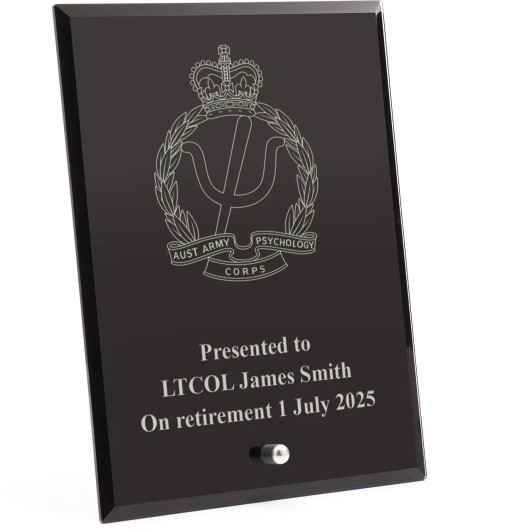 Australian Army Psychology Corps (AAPSYCH) Nebula Black Glass Award in Gift Box
