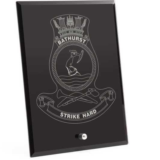 HMAS Bathurst (II) Nebula Black Glass Award in Gift Box