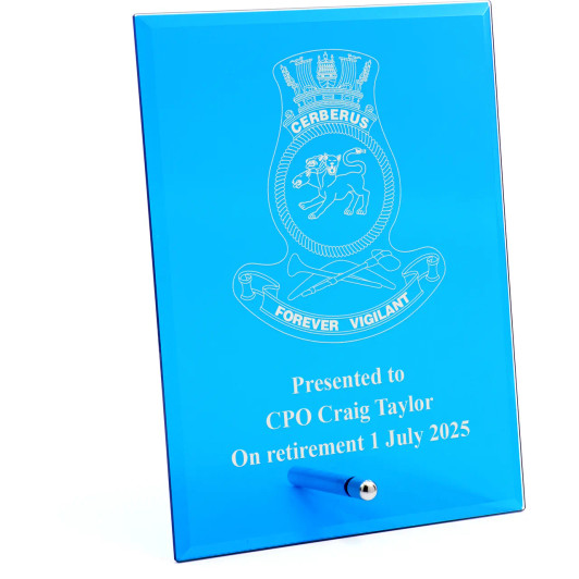 HMAS Cerberus Nebula Blue Glass Award in Gift Box