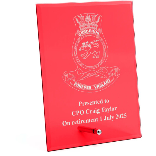 HMAS Cerberus Nebula Red Glass Award in Gift Box