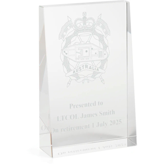 Royal Australian Armoured Corps (RAAC) Glacier Glass Award in Gift Box
