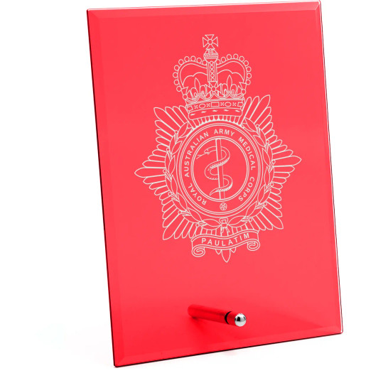 Royal Australian Army Medical Corps (RAAMC) Nebula Red Glass Award in Gift Box