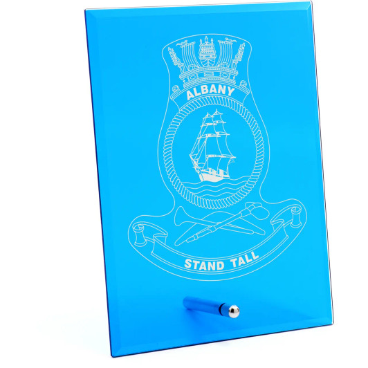 HMAS Albany Nebula Blue Glass Award in Gift Box