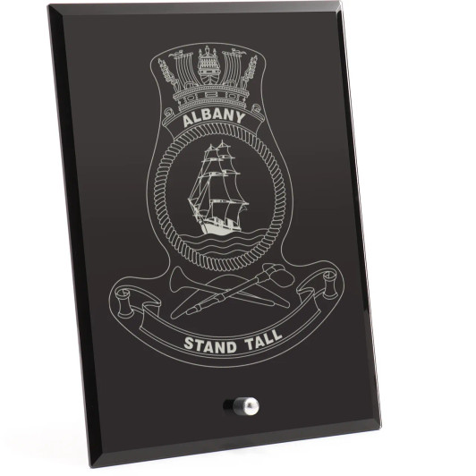 HMAS Albany Nebula Black Glass Award in Gift Box