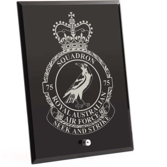 No 75 Squadron (75SQN) Nebula Black Glass Award in Gift Box