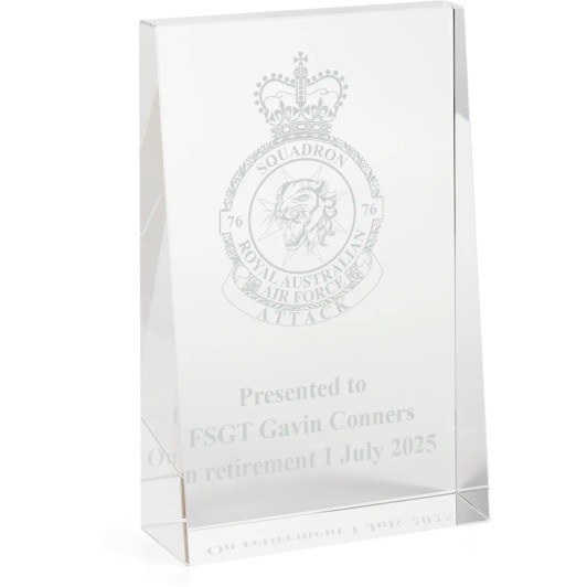 No 76 Squadron (76SQN) Glacier Glass Award in Gift Box