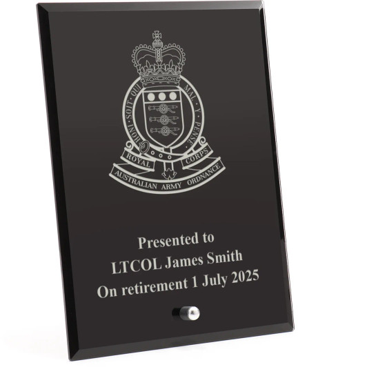 Royal Australian Army Ordnance Corps (RAAOC) Nebula Black Glass Award in Gift Box
