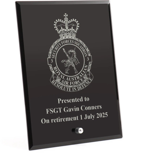 No 3 Security Forces Squadron (3SFS) Nebula Black Glass Award in Gift Box