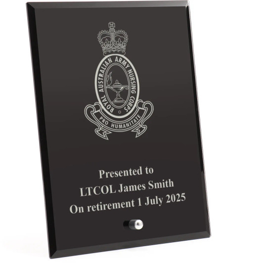 Royal Australian Army Nursing Corps (RAANC) Nebula Black Glass Award in Gift Box