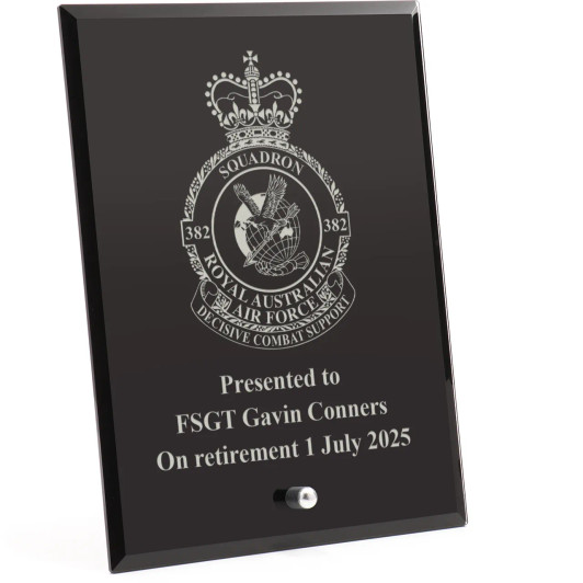 No 382 Squadron (382SQN) Nebula Black Glass Award in Gift Box