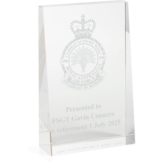 No 396 Combat Support Wing (396CSW) Glacier Glass Award in Gift Box
