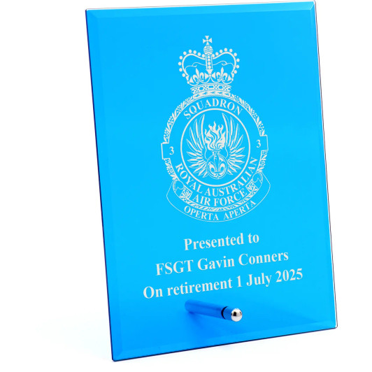 No 3 Squadron (3SQN) Nebula Blue Glass Award in Gift Box