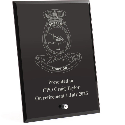 HMAS Sheean Nebula Black Glass Award in Gift Box