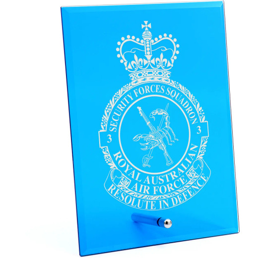 No 3 Security Forces Squadron (3SFS) Nebula Blue Glass Award in Gift Box