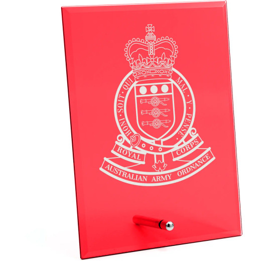 Royal Australian Army Ordnance Corps (RAAOC) Nebula Red Glass Award in Gift Box
