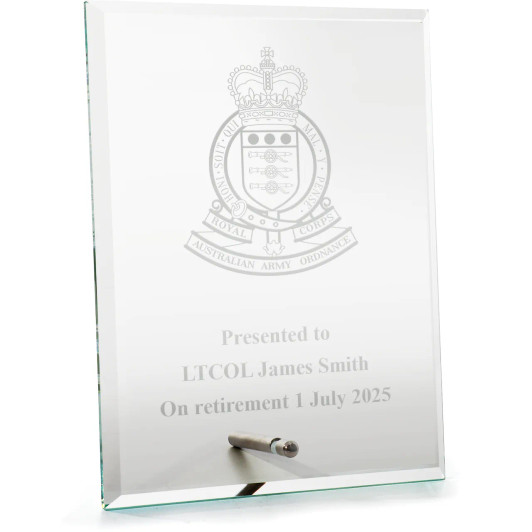 Royal Australian Army Ordnance Corps (RAAOC) Everest Glass Award in Gift Box