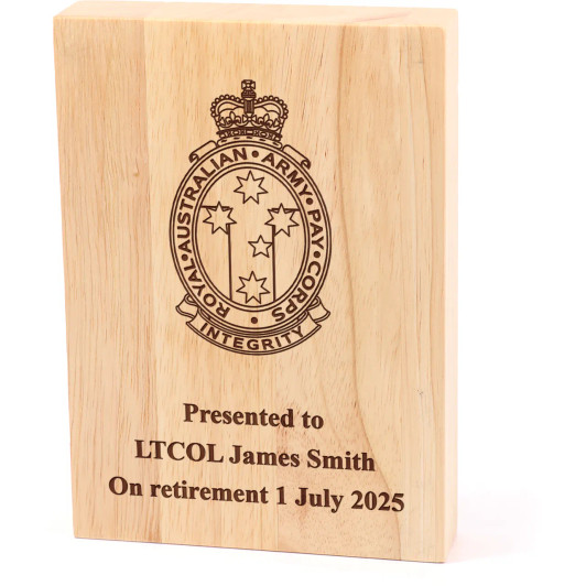 Royal Australian Army Pay Corps (RAAPC) Heritage Wooden Award