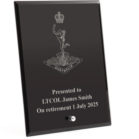 Royal Australian Corps of Signals (RASigs) Nebula Black Glass Award in Gift Box
