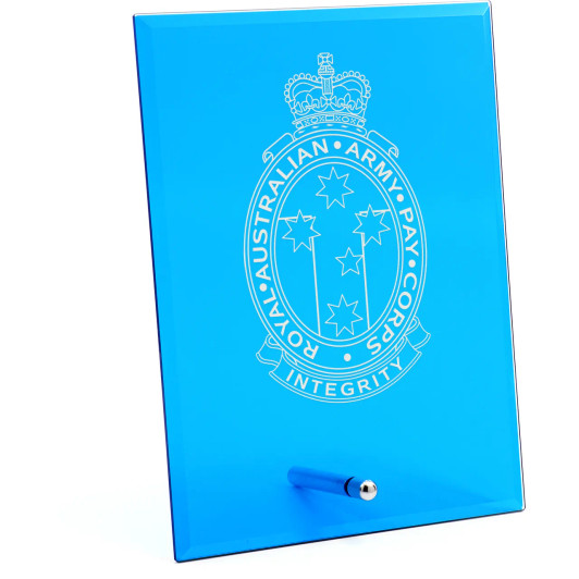 Royal Australian Army Pay Corps (RAAPC) Nebula Blue Glass Award in Gift Box
