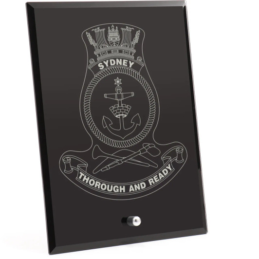 HMAS Sydney (V) Nebula Black Glass Award in Gift Box
