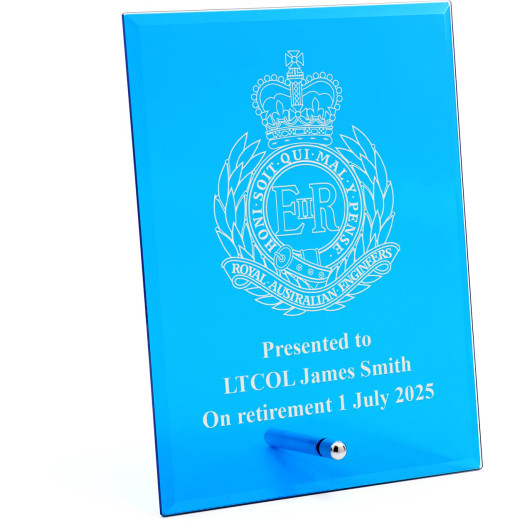 Royal Australian Engineers (RAE) Nebula Blue Glass Award in Gift Box