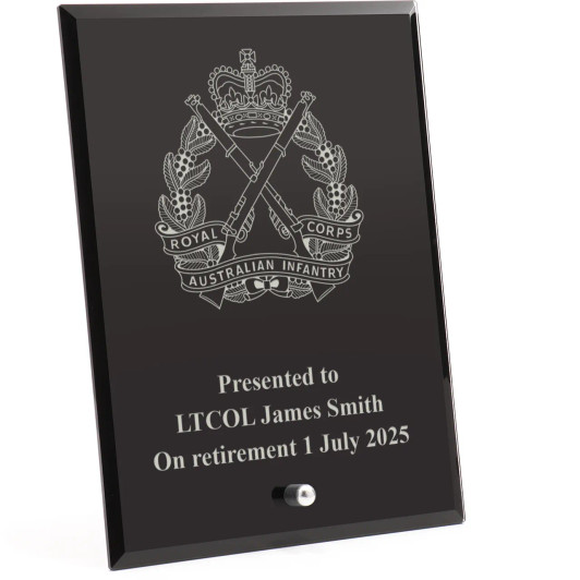 Royal Australian Infantry (RAinf) Nebula Black Glass Award in Gift Box