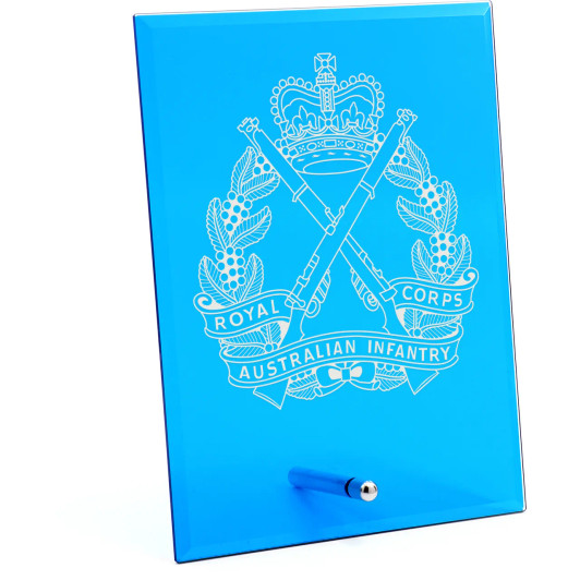 Royal Australian Infantry (RAinf) Nebula Blue Glass Award in Gift Box
