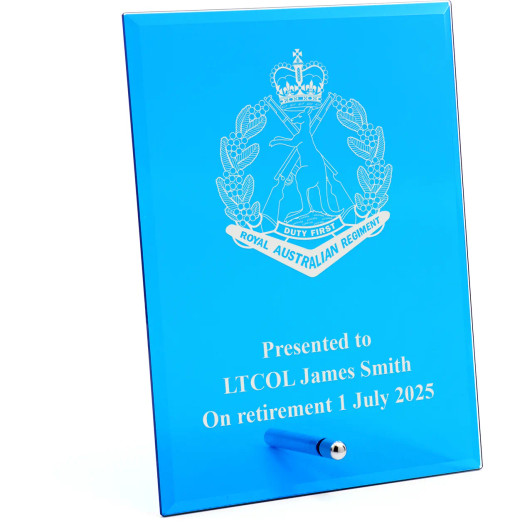 Royal Australian Regiment (RAR) Nebula Blue Glass Award in Gift Box