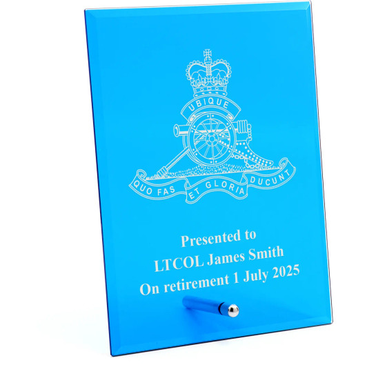 Royal Regiment of Australian Artillery (RAA) Nebula Blue Glass Award in Gift Box